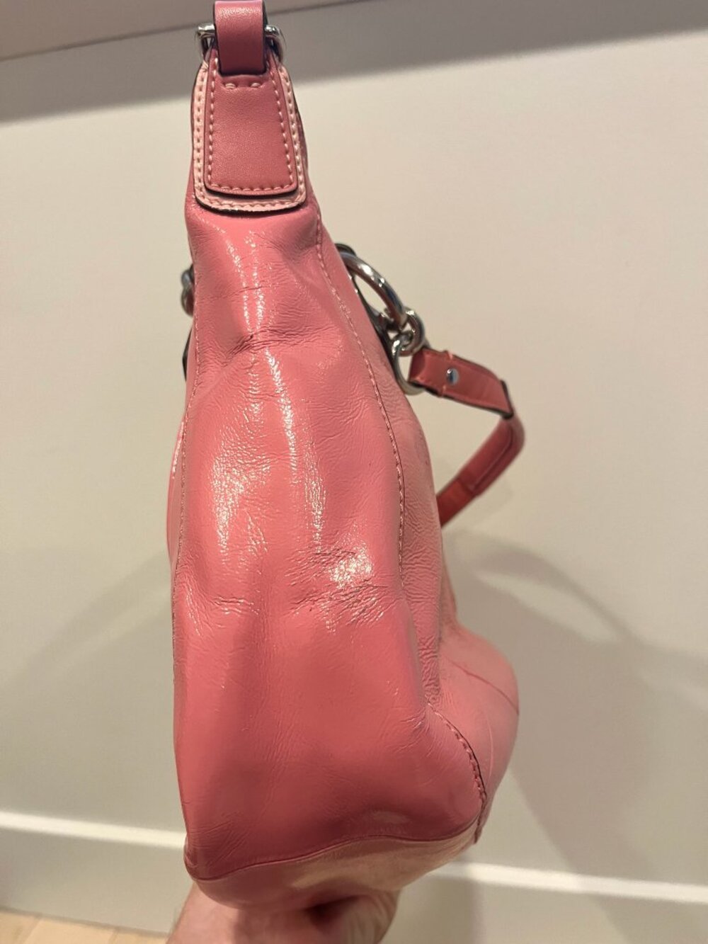 #R62 Vintage Coach Kristin Coral-Pink Patent Leather Satchel - Picture 5 of 15